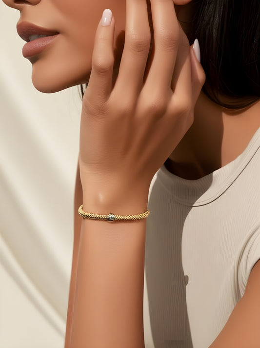 18k Yellow Gold Bracelet - 7.57g - Italian Fabric - Venezia Collection