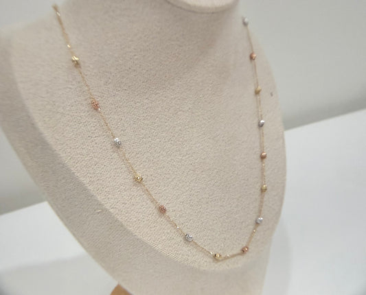 18k Gold Necklace with White and Rose Gold Spheres - 3.70g - Smooth Spheres - Siena Collection