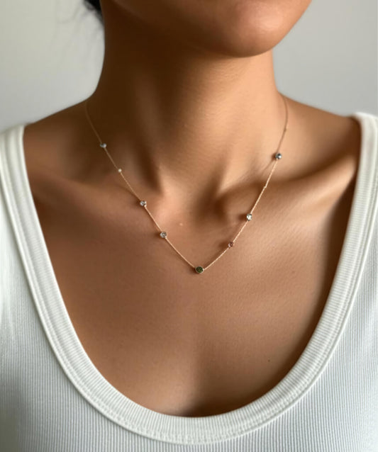 Siena Collection Gold Necklace – Colored Stones – 42cm + Extension – 4.8g