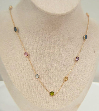Siena Collection Gold Necklace – Colored Stones – 42cm + Extension – 4.8g