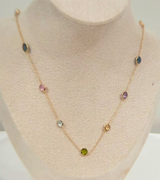 Siena Collection Gold Necklace – Colored Stones – 42cm + Extension – 4.8g